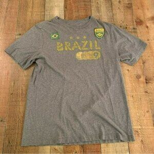 Brazil brasil football soccer gray short sleeve tshirt with patches men’s small